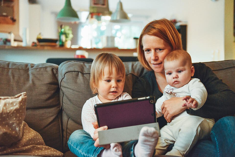 Woman spending time with her two children