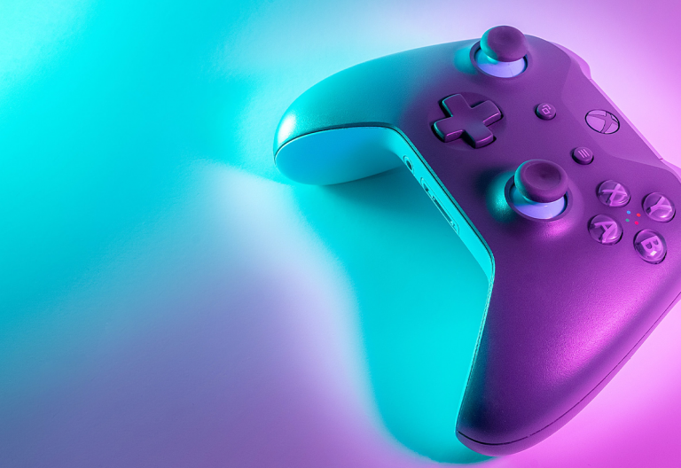 a close up of a video game controller.