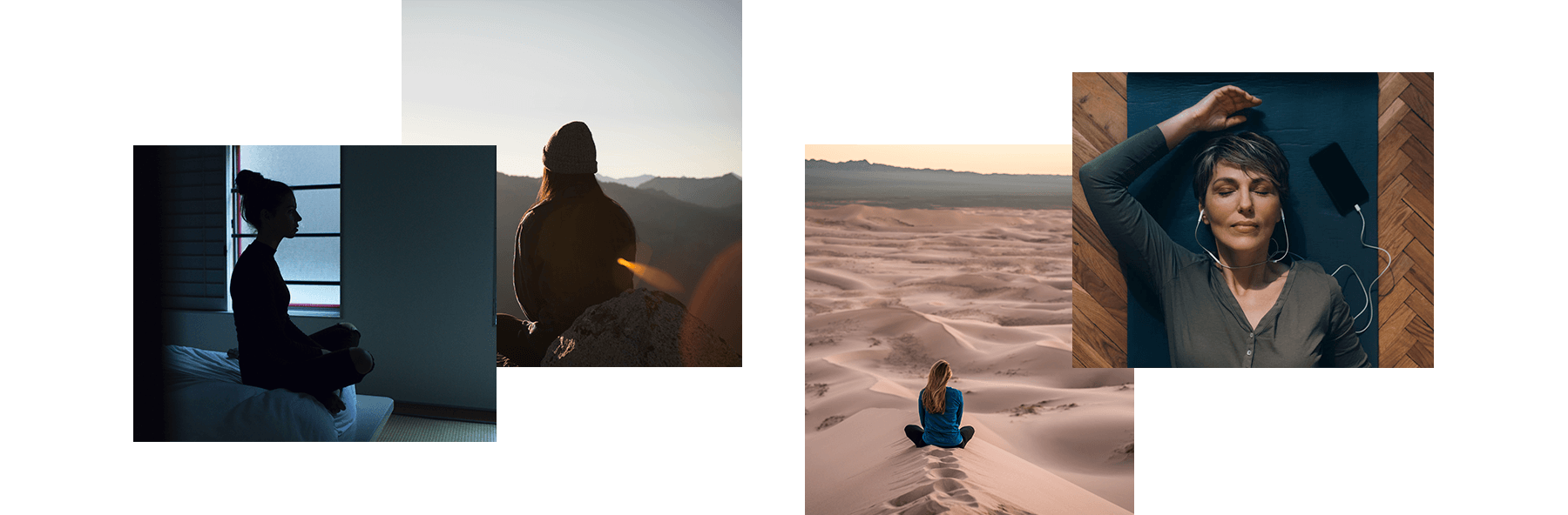a collage of photos of a woman in the desert.