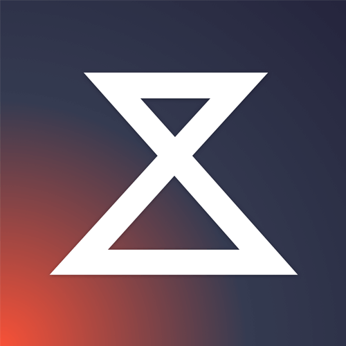 a white x symbol on a blue and red background.