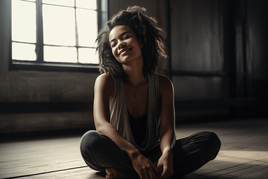 woman smiling in meditation